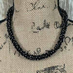 Black and Silver Beaded Twisted Choker Necklace